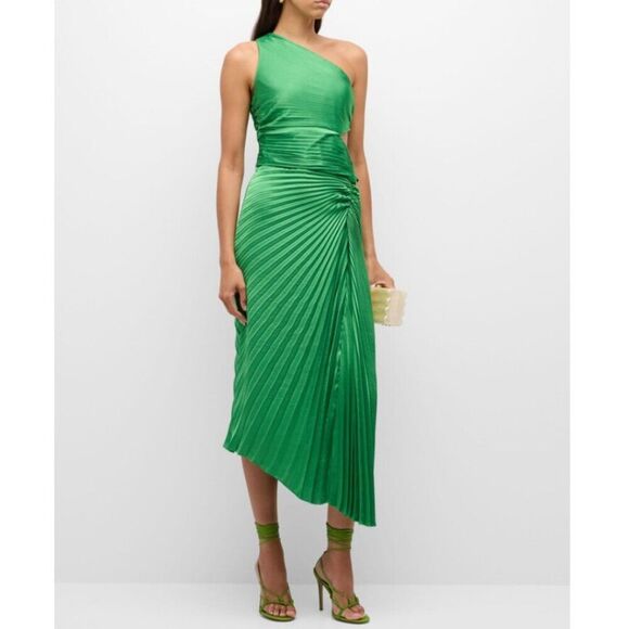 Brand New. $695 A.L.C one shoulder pleated dress Size 8